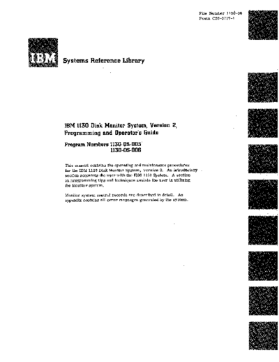 IBM C26-3717-1 1130 Disk Monitor System Version 2 Programming and Operators Guide 1968  IBM 1130 monitor C26-3717-1_1130_Disk_Monitor_System_Version_2_Programming_and_Operators_Guide_1968.pdf