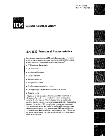 IBM GA26-5881-5 1130 Functional Characteristics Mar70  IBM 1130 functional_characteristics GA26-5881-5_1130_Functional_Characteristics_Mar70.pdf