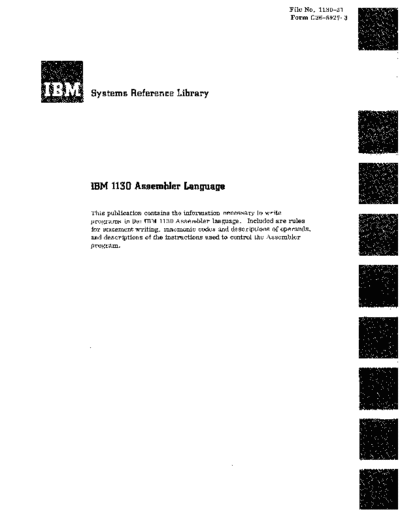 IBM C26-5927-3 1130 Assembler Language 1966  IBM 1130 lang C26-5927-3_1130_Assembler_Language_1966.pdf