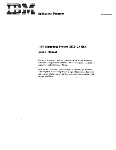 IBM H20-0333-1 1130 Statistical System Users Guide 1967  IBM 1130 program_libr H20-0333-1_1130_Statistical_System_Users_Guide_1967.pdf
