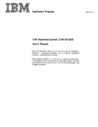 IBM H20-0333-1 1130 Statistical System Users Manual 1967  IBM 1130 statisticalSystem H20-0333-1_1130_Statistical_System_Users_Manual_1967.pdf
