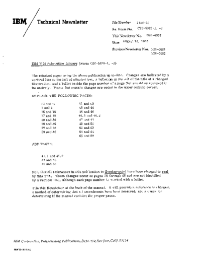 IBM C26-5929-2 1130 Subroutine Libr Upd Notice Aug66  IBM 1130 subroutines C26-5929-2_1130_Subroutine_Libr_Upd_Notice_Aug66.pdf