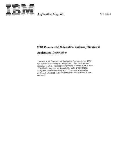 IBM H20-0221-2 1130 Commercial Subroutine Package Ver2 Application Description 1967  IBM 1130 subroutines H20-0221-2_1130_Commercial_Subroutine_Package_Ver2_Application_Description_1967.pdf