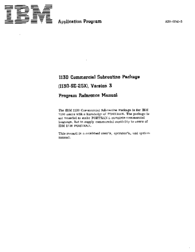 IBM H20-0241-3 Commercial Subroutine Package 1968  IBM 1130 subroutines H20-0241-3_Commercial_Subroutine_Package_1968.pdf