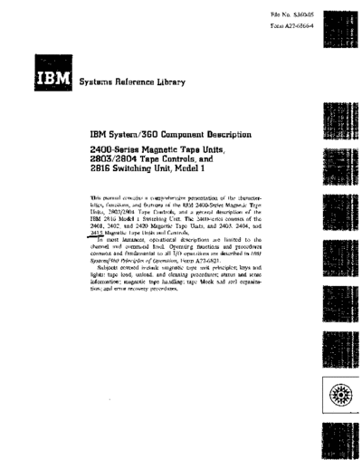 IBM A22-6866-4 2400 Tape Unit 2803 2804 Tape Controls Component Description Sep68  IBM 28xx 2803_2804 A22-6866-4_2400_Tape_Unit_2803_2804_Tape_Controls_Component_Description_Sep68.pdf