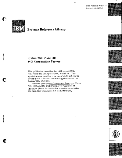 IBM A24-3255-1 Model30 1401 Compatibility Apr64  IBM 360 1401_emulator A24-3255-1_Model30_1401_Compatibility_Apr64.pdf