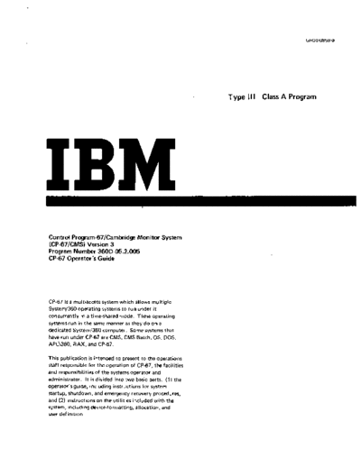 IBM GH20-0856-0 CP-67 Operators Guide Oct70  IBM 360 cp67 GH20-0856-0_CP-67_Operators_Guide_Oct70.pdf