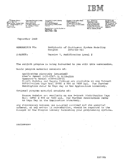 IBM CSMP Version 1 Level 2 Release Notes Sep69  IBM 360 csmp CSMP_Version_1_Level_2_Release_Notes_Sep69.pdf