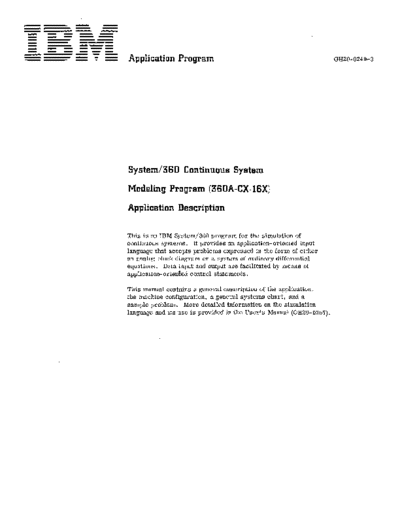 IBM GH20-0240-3 Continous System Modeling Program Application Description Mar72  IBM 360 csmp GH20-0240-3_Continous_System_Modeling_Program_Application_Description_Mar72.pdf