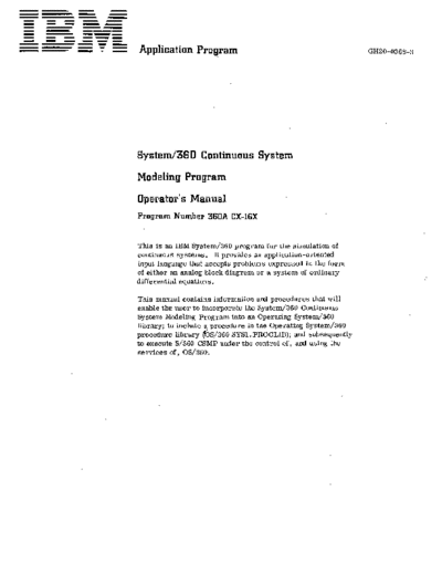 IBM GH20-0368-3 Continous System Modeling Program Operators Manual 1971  IBM 360 csmp GH20-0368-3_Continous_System_Modeling_Program_Operators_Manual_1971.pdf