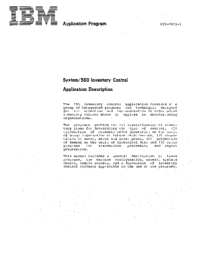 IBM H20-0471-1 System 360 Inventory Control Application Description 1968  IBM 360 application H20-0471-1_System_360_Inventory_Control_Application_Description_1968.pdf