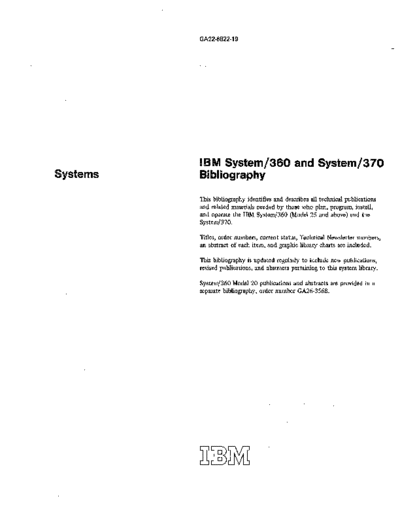 IBM GA22-6822-19 System 360 and System 370 Bibliography Aug72  IBM 360 bibliography GA22-6822-19_System_360_and_System_370_Bibliography_Aug72.pdf