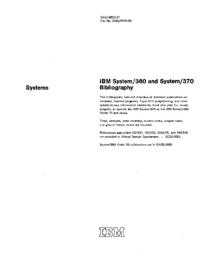IBM GA22-6822-21 System 360 and System 370 Bibliography Sep74  IBM 360 bibliography GA22-6822-21_System_360_and_System_370_Bibliography_Sep74.pdf