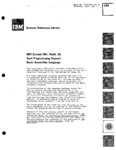 IBM GC26-3602-5 360 20 Card Programming Support Basic Assembler Language Jan71  IBM 360 model20 GC26-3602-5_360_20_Card_Programming_Support_Basic_Assembler_Language_Jan71.pdf