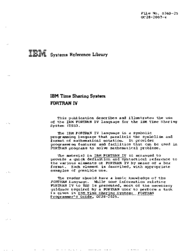 IBM GC28-2007-4 Time Sharing System FORTRAN IV May76  IBM 360 tss GC28-2007-4_Time_Sharing_System_FORTRAN_IV_May76.pdf