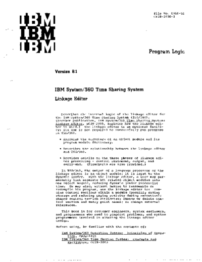 IBM GY28-2030-2 Time Sharing System Linkage Editor PLM Sep71  IBM 360 tss GY28-2030-2_Time_Sharing_System_Linkage_Editor_PLM_Sep71.pdf