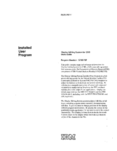 IBM SH20-1965-0 Display Editing System for CMS EDGAR Users Guide Sep77  IBM 370 CMS SH20-1965-0_Display_Editing_System_for_CMS_EDGAR_Users_Guide_Sep77.pdf