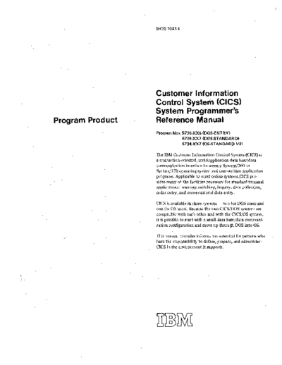 IBM SH20-1043-4 CICS System Programmers Reference Manual Dec72  IBM 370 CICS SH20-1043-4_CICS_System_Programmers_Reference_Manual_Dec72.pdf