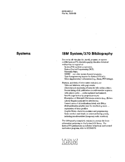 IBM GC20-0001-2 System 370 Bibliography Jan78  IBM 370 bibliography GC20-0001-2_System_370_Bibliography_Jan78.pdf