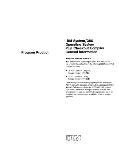 IBM GC33-0003-0 PLI Checkout Compiler General Info Jul70  IBM 370 pli GC33-0003-0_PLI_Checkout_Compiler_General_Info_Jul70.pdf
