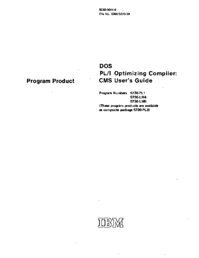IBM SC33-0051-0 DOS PLI Compiler CMS Users Guide Mar76  IBM 370 pli SC33-0051-0_DOS_PLI_Compiler_CMS_Users_Guide_Mar76.pdf