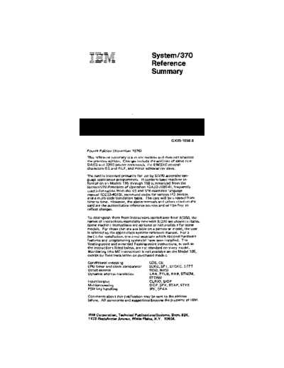 IBM GX20-1850-3 System370 Reference Summary Nov76  IBM 370 referenceCard GX20-1850-3_System370_Reference_Summary_Nov76.pdf