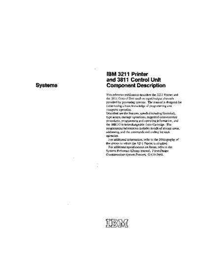 IBM GA24-3543-0 3211 Printer and 3811 Control Unit Component Description Jun70  IBM 38xx 3811 GA24-3543-0_3211_Printer_and_3811_Control_Unit_Component_Description_Jun70.pdf