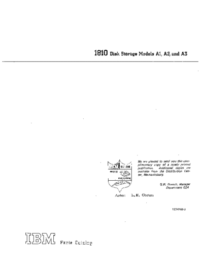 IBM 123-0486-2 1810 Disk Storage Parts Catalog Sep69  IBM dasd 1810 123-0486-2_1810_Disk_Storage_Parts_Catalog_Sep69.pdf