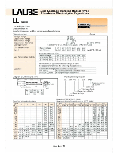 Laube [ELGEN] Laube-ELGEN [radial thru-hole] LL SERIES  . Electronic Components Datasheets Passive components capacitors Laube [ELGEN] Laube-ELGEN [radial thru-hole] LL SERIES.pdf