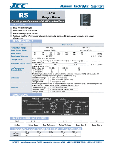 JEC JEC [snap-in] RS Series  . Electronic Components Datasheets Passive components capacitors JEC JEC [snap-in] RS Series.pdf