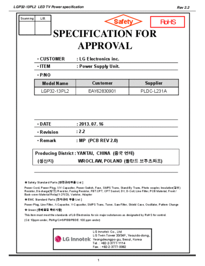 LG lg eay62830901 eax64881301 1.b pldc-l231a lgp32-13pl2 psu  LG LCD LGP32-13PL2 psu lg_eay62830901_eax64881301_1.b_pldc-l231a_lgp32-13pl2_psu.pdf