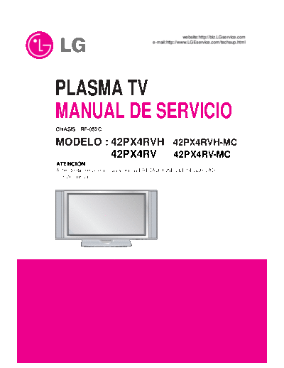 LG LG 42PX4RVH CHASSIS RF-052C  LG Plasma 42PX4RVH, 50PX5R Chassis RF-052C LG 42PX4RVH CHASSIS RF-052C.pdf