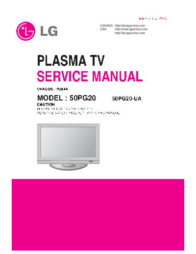 LG lg pu84a chassis 50pg20 plasma tv sm  LG Plasma 50PG20  chassis PU84A lg_pu84a_chassis_50pg20_plasma_tv_sm.pdf