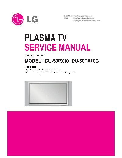 LG LG DU-50PX10 Plasma TV Service Manual  LG Plasma DU-50PX10-C Chassis AF044A LG_DU-50PX10_Plasma_TV_Service_Manual.pdf