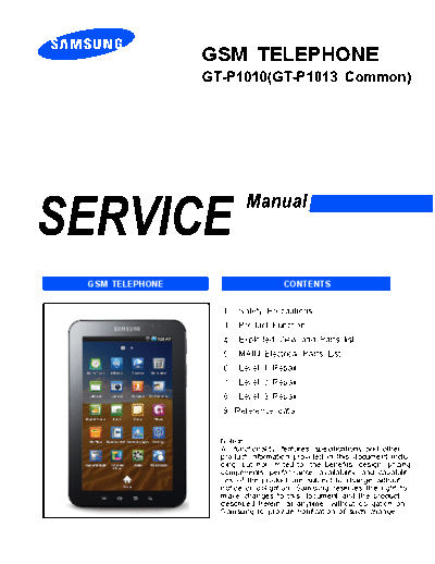 Samsung samsung gt-p1010, gt-p1013 service manual r1.0  Samsung GSM GT-P1010 Galaxy Tab Wi-Fi samsung_gt-p1010,_gt-p1013_service_manual_r1.0.pdf