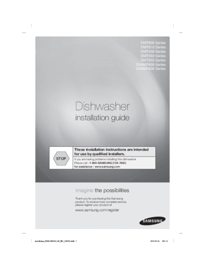 Samsung installation DD68-00046A-06 20130401  Samsung Dishwashers DW80F600 installation_DD68-00046A-06_20130401.pdf