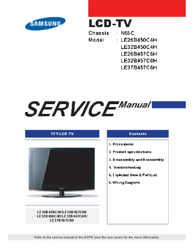 Samsung le26b450c4h le32b450c4h le26b457c6h le32b457c6h le37b457c6h chassis n65c  Samsung LCD TV N65C chassis samsung_le26b450c4h_le32b450c4h_le26b457c6h_le32b457c6h_le37b457c6h_chassis_n65c.pdf
