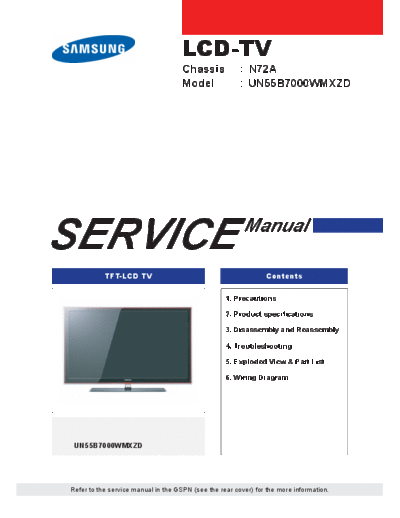 Samsung samsung n72a ub7w chassis un55b7000wmxzd lcd tv sm  Samsung LCD TV N72A UB7W  chassis samsung_n72a_ub7w_chassis_un55b7000wmxzd_lcd_tv_sm.pdf