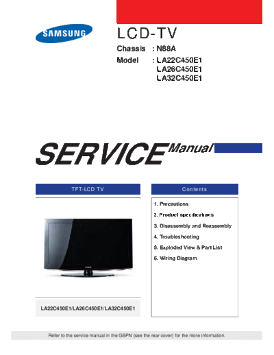 Samsung lg LA22 26 32 C450E1 chassis n88a sm  Samsung LCD TV N88A chassis lg_LA22_26_32_C450E1_chassis_n88a_sm.pdf