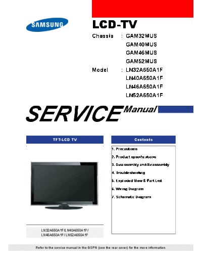 Samsung LN32A650A1F ET-SB-EX-SI 1274173819  Samsung LCD TV GAM52MUS chassis LN32A650A1F_ET-SB-EX-SI_1274173819.pdf