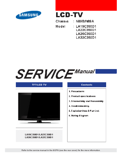 Samsung Samsung+LA32C350D1+Chassis+N89B,+N89A  Samsung LCD TV LA32C350D1  chassis N89B, N89A Samsung+LA32C350D1+Chassis+N89B,+N89A.pdf
