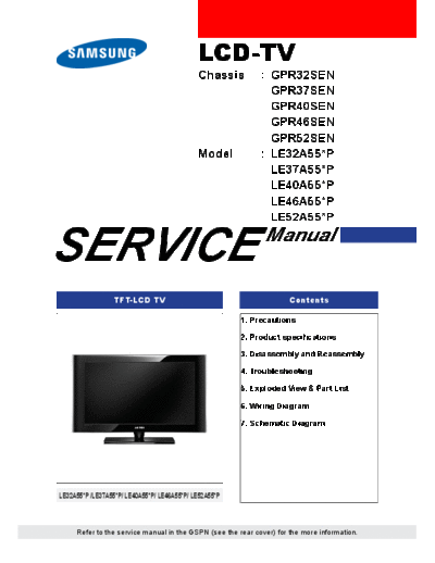 Samsung LE40A557P2FXXC ET-SB-EX-SI 1275989925  Samsung LCD TV GPR32SEN chassis LE40A557P2FXXC_ET-SB-EX-SI_1275989925.pdf