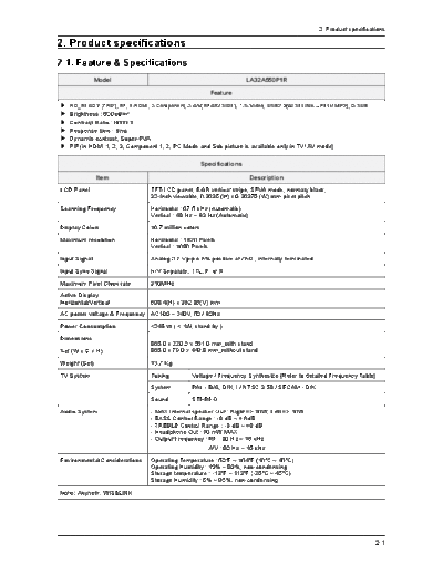 Samsung Product Specification  Samsung LCD TV LA46A550 Product Specification.pdf