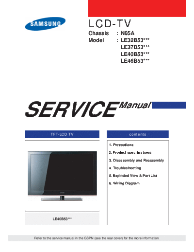 Samsung le32b53xxx le37b53xxx le40b53xxx le46b53xxx le32b530 chassis n65a  Samsung LCD TV LE32B530 chassis N65A samsung_le32b53xxx_le37b53xxx_le40b53xxx_le46b53xxx_le32b530_chassis_n65a.pdf