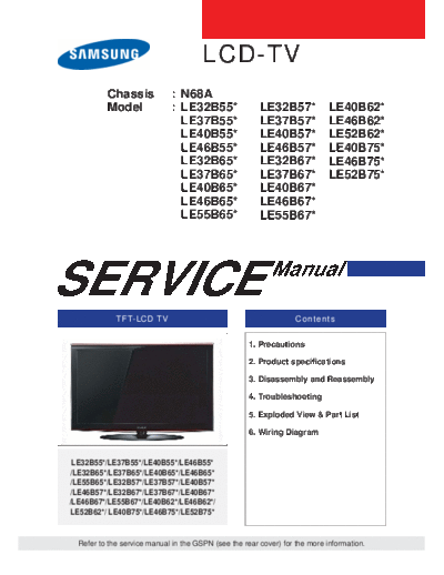 Samsung service manual  Samsung LCD TV LE32B550A5PXXN service manual.pdf