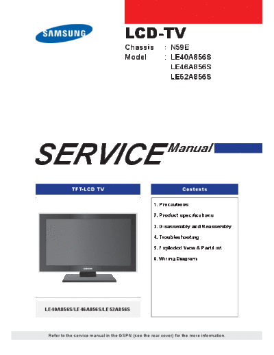 Samsung le40a856s le46a856s le52a856s chassis n59e lcd-tv  Samsung LCD TV LE40A856S LE46A856S LE52A856S CHASSIS N59E samsung_le40a856s_le46a856s_le52a856s_chassis_n59e_lcd-tv.pdf