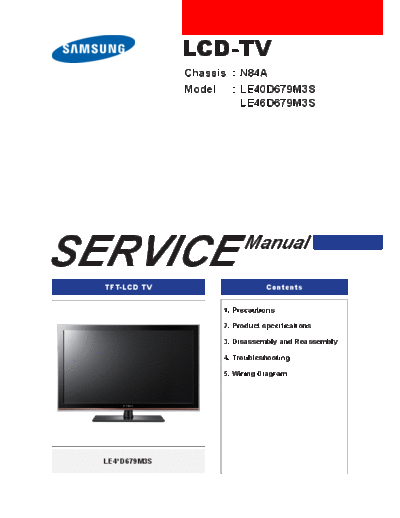 Samsung Samsung LE40D679 Chassis N84A  Samsung LCD TV LE40D679 chassis N84A Samsung_LE40D679_Chassis_N84A.pdf