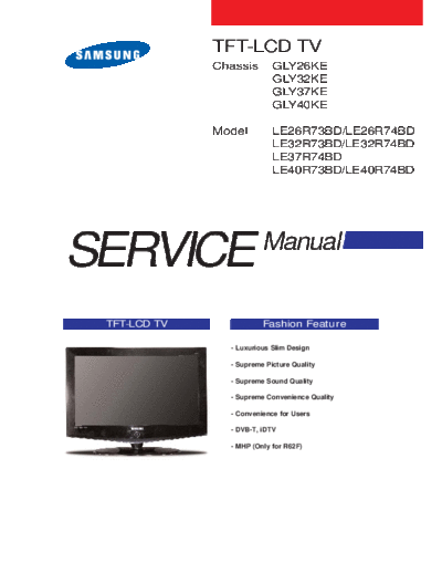 Samsung LE26R73BD SB-ET-EX-SI 4781875607  Samsung LCD TV LE40R73BD  chassis GLY40KE LE26R73BD_SB-ET-EX-SI_4781875607.pdf