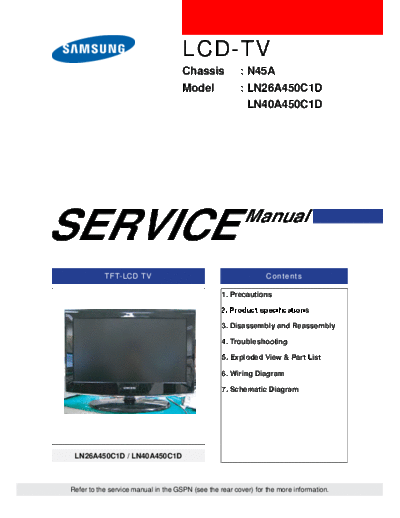 Samsung ln26a450c1d ln40a450c1d chassis n45a  Samsung LCD TV LN26A450C1D LN40A450C1D CHASSIS N45A samsung_ln26a450c1d_ln40a450c1d_chassis_n45a.pdf