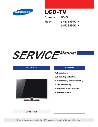 Samsung 9619   LN40B550K1H LN52B550K1H Chassis N64D Manual de servicio sin diagrama  Samsung LCD TV LN40B550K1H, LN52B550K1H ChassisN64D 9619_Samsung_LN40B550K1H_LN52B550K1H_Chassis_N64D_Manual_de_servicio_sin_diagrama.pdf